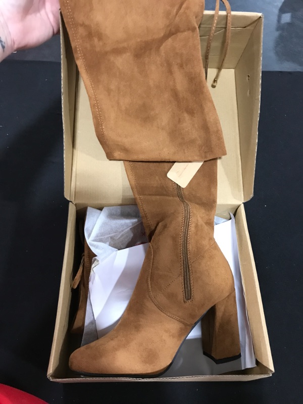 Photo 2 of [Size 9] Vepose Women's 995 Over The Knee High Stylish Long 3.54Inch Square Toe Block Heel Boots - Camel