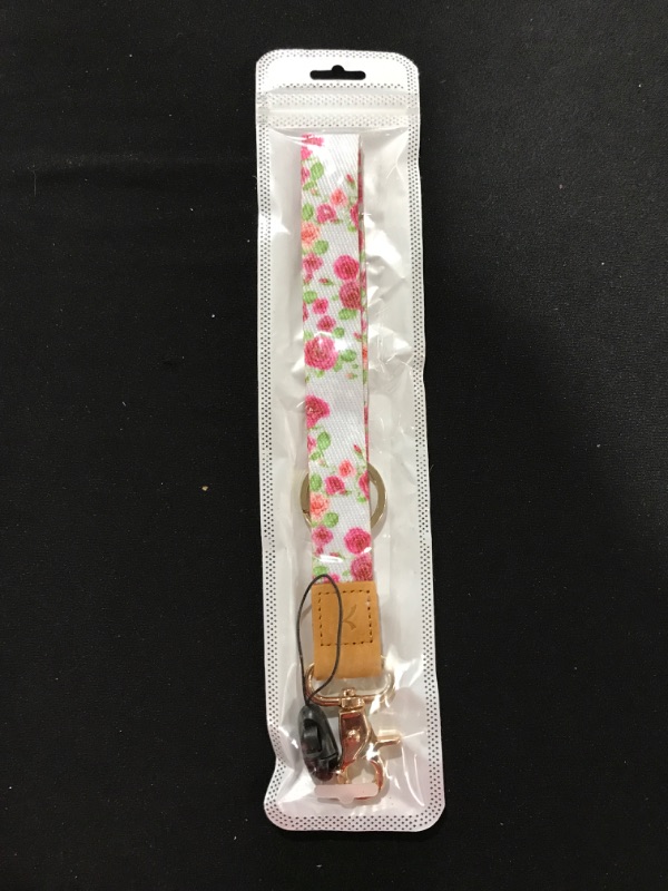 Photo 1 of KIUMODIY Wristlet Lanyard for Key, Keychain Holder for Men & Women, Short Wrist Strap for ID Badge Card Wallet Phone, Rose Floral Twill-rose