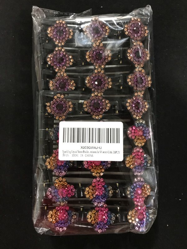 Photo 1 of 16PCS Sparkling Crystal Stone Braided Hair Clips?Satin Fabric Hair Bands with 3 Small Clips?Rhinestone Hair Clips Hairpin Duckbill Clip for Women and Girls