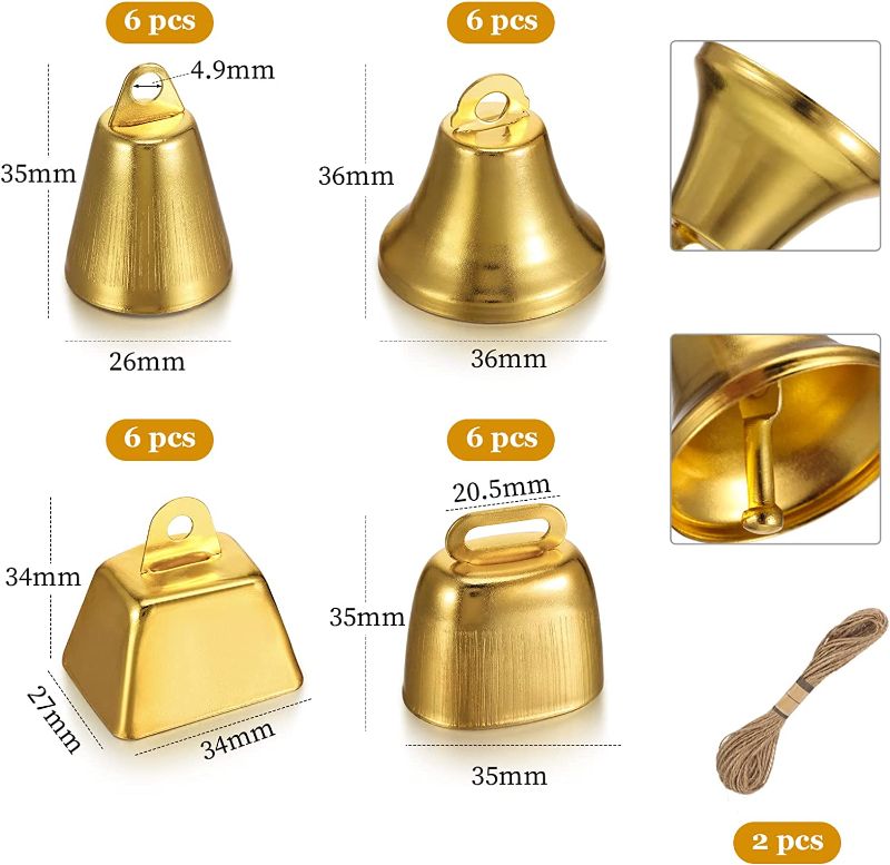 Photo 1 of 24 Pcs Gold Jingle Bells - Cow Bell Noise Makers- Gold, 1.4 Inch