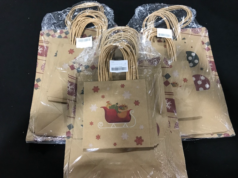 Photo 2 of [3 Pkgs] Christmas Gift Bags Assorted Sizes With Handles 15PCS, Reusable Christmas Bags for Gifts, Kraft Paper Gift Bags Small Size, Medium Size, Large Size Holiday Gift Bags, Goody Bags, Party Favor Bags