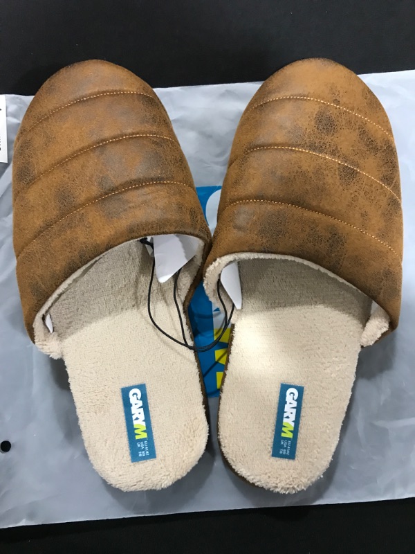 Photo 1 of [Size 8-9] GaryM Men's Comfortable Soft Micro Suede Indoor Slipper with Non-Slip Noiseless Rubber Outsole - Cognac