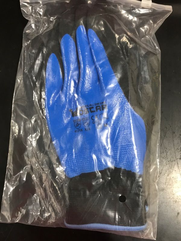 Photo 2 of [Size M] Winter Nitrile Work Gloves Fleece Lined Waterproof Thermal Warm for Outdoor Ice Snow Tear Resistant Garden Gloves Blue 