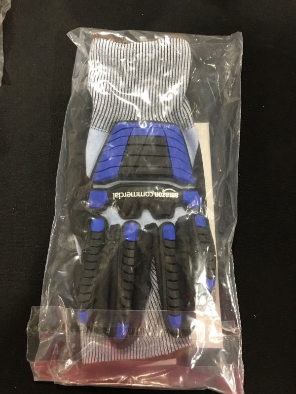 Photo 2 of [Size L] Amazon Commercial 18G Goldsilk & Sandy Nitrile Gloves with Impact Protection on Back (Blue/Black)