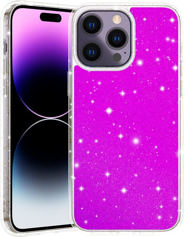 Photo 1 of iPhone 14 Pro Max Glitter Case- Purple & Blue Flower