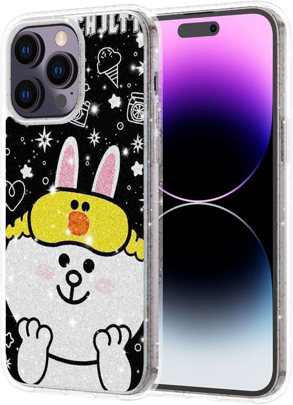 Photo 2 of iPhone 14 Pro Max Glitter Case- Purple & Rabbit