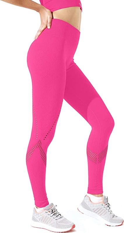 Photo 1 of [Size M] FASMAVIE Women's Seamless Stretchy High Waist Leggings Tummy Control Non-See-Through Sports Pants Soft Polyamide Fabric - Pink