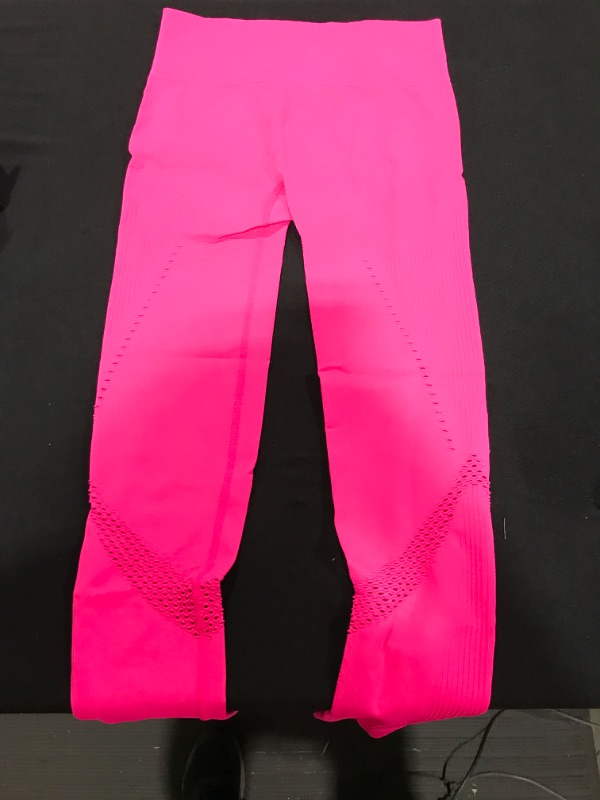 Photo 2 of [Size M] FASMAVIE Women's Seamless Stretchy High Waist Leggings Tummy Control Non-See-Through Sports Pants Soft Polyamide Fabric - Pink