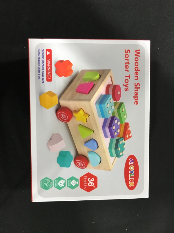 Photo 2 of Atoylink Wooden Shape Sorter Montessori Toys for 2 3 4 Year Old Toddlers Color Sorting Stacking Toys Preschool Kids Learning & Education Toys for Baby Boys Girls Gifts