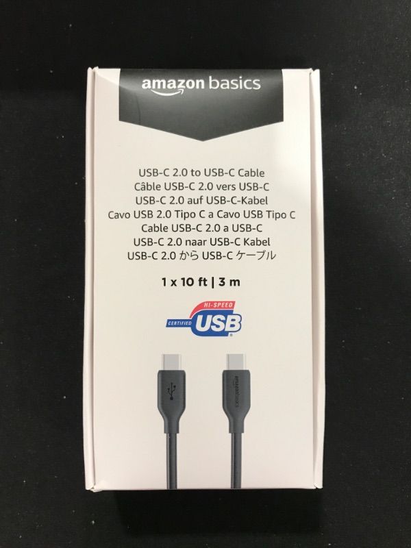 Photo 2 of Amazon Basics Fast Charging USB-C to USB-C2.0 Cable (USB-IF Certified), 60W - 10-Foot, Black, Laptop 1-Pack Black 10-Foot