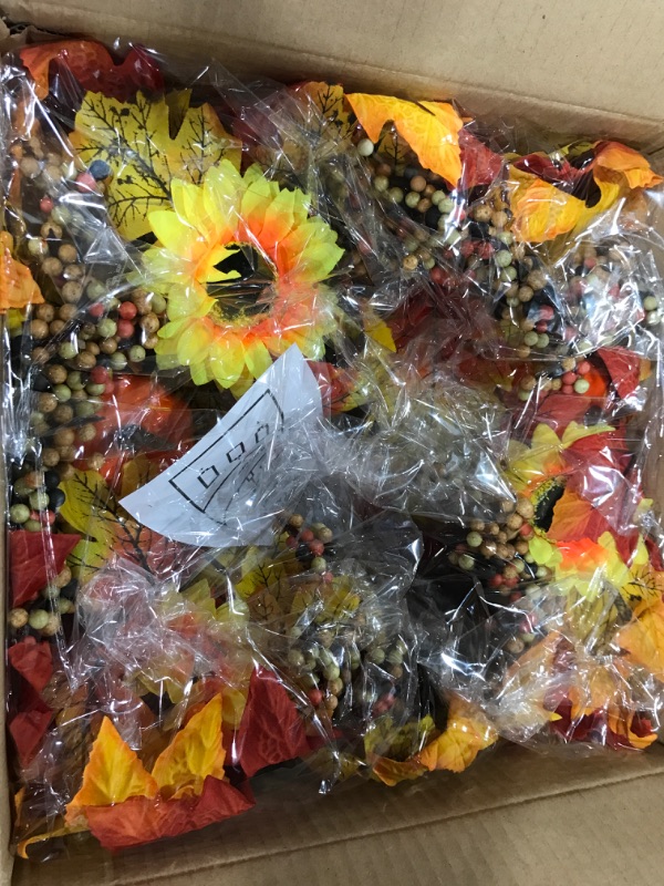Photo 1 of 18 Inch Thanksgiving Wreath Front Door Decorations Timer 20 Warm Lights 5 Styles Mixcolor