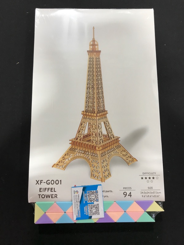 Photo 2 of 3D Wooden Puzzle for Adults, Eiffel Tower Models for Adults to Build, Mechanical Brain Teaser Games, Educational DIY Puzzle Toys Activity - Best Adult Gifts Bundle with Snake Cube Puzzle 