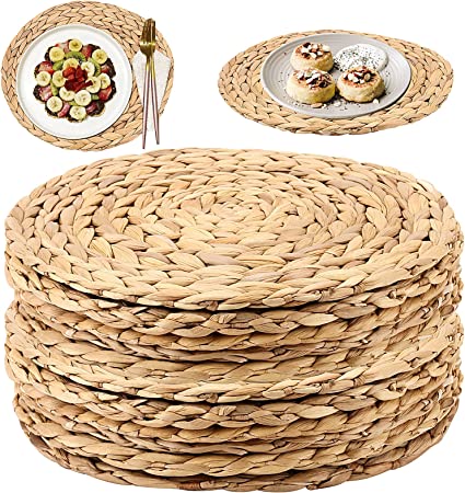 Photo 1 of 20 Pieces 12 Inch Woven Placemats, 30cm Round Natural Rattan Tablemats, Water Hyacinth Rattan Chargers for Dining Table, Brown1 