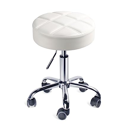 Photo 1 of Round Rolling Stools, Adjustable Work Medical Stool with Wheels (White) 