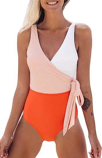 Photo 1 of CUPSHE Women's One Piece Swimsuit Wrap Color Block Tie Side Bathing Suit SIZE M