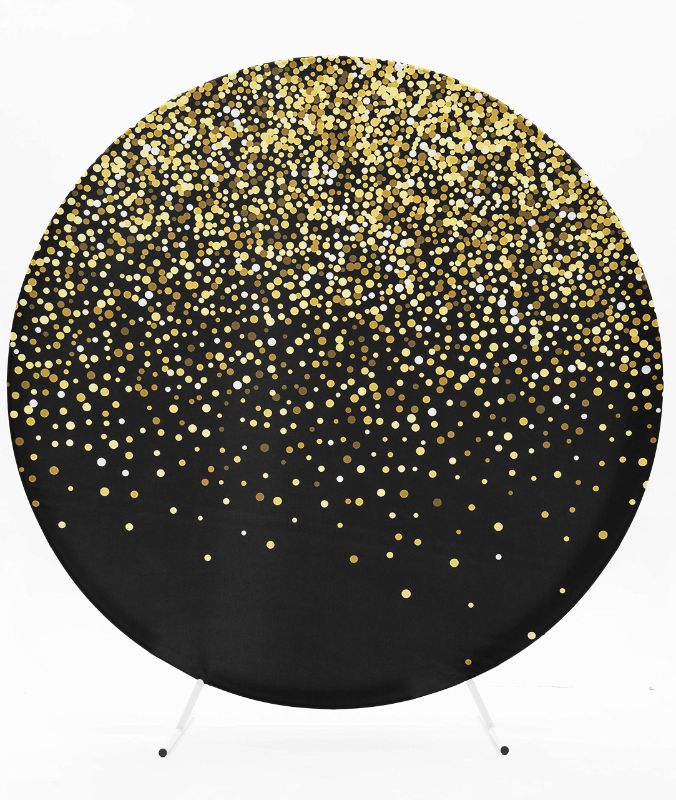 Photo 1 of Harfirbe 6.5ft Round Backdrop Cover Black Background Golden Dots Birthday Party Decoration Graduation Prom Background