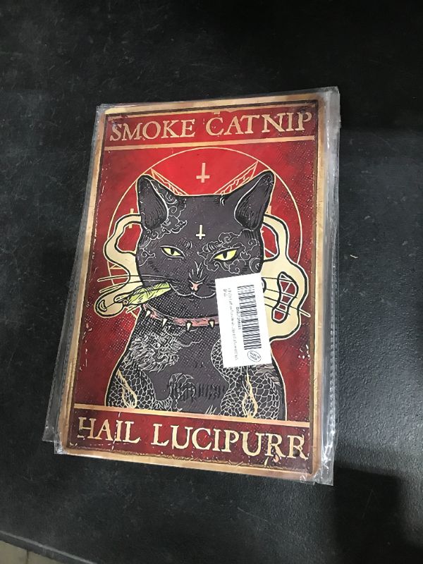 Photo 1 of AJHERO Cat Meow Poster Smoke Catnip Poster Home Wall Art Decoration Retro Metal Tin Sign for Cat Lover 8x12 inch