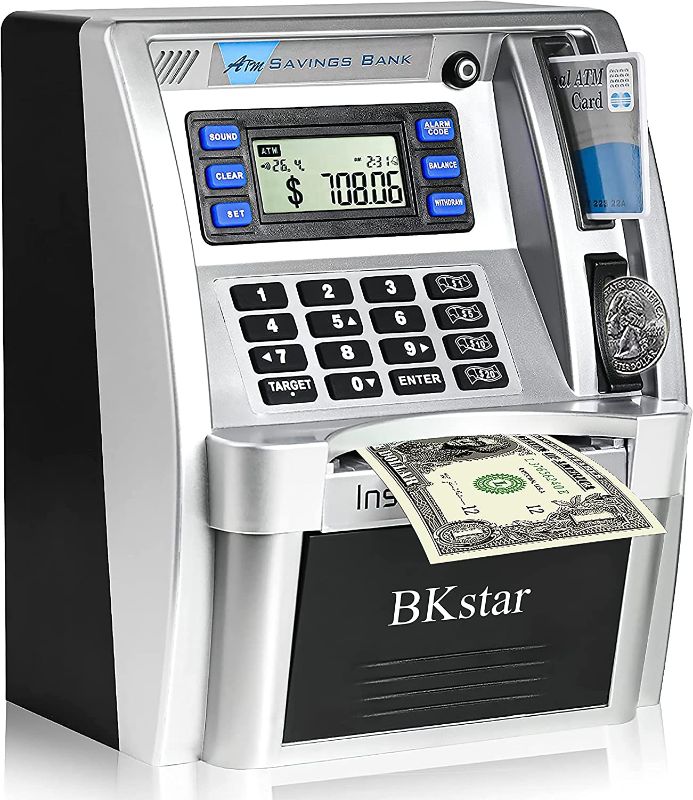 Photo 1 of BKstar 2023 Upgraded ATM Piggy Bank for Real Money for Kids Adults with Debit Card, Bill Feeder, Coin Recognition, Balance Calculator, Digital Electronic Money Safe Saving Cash Box
