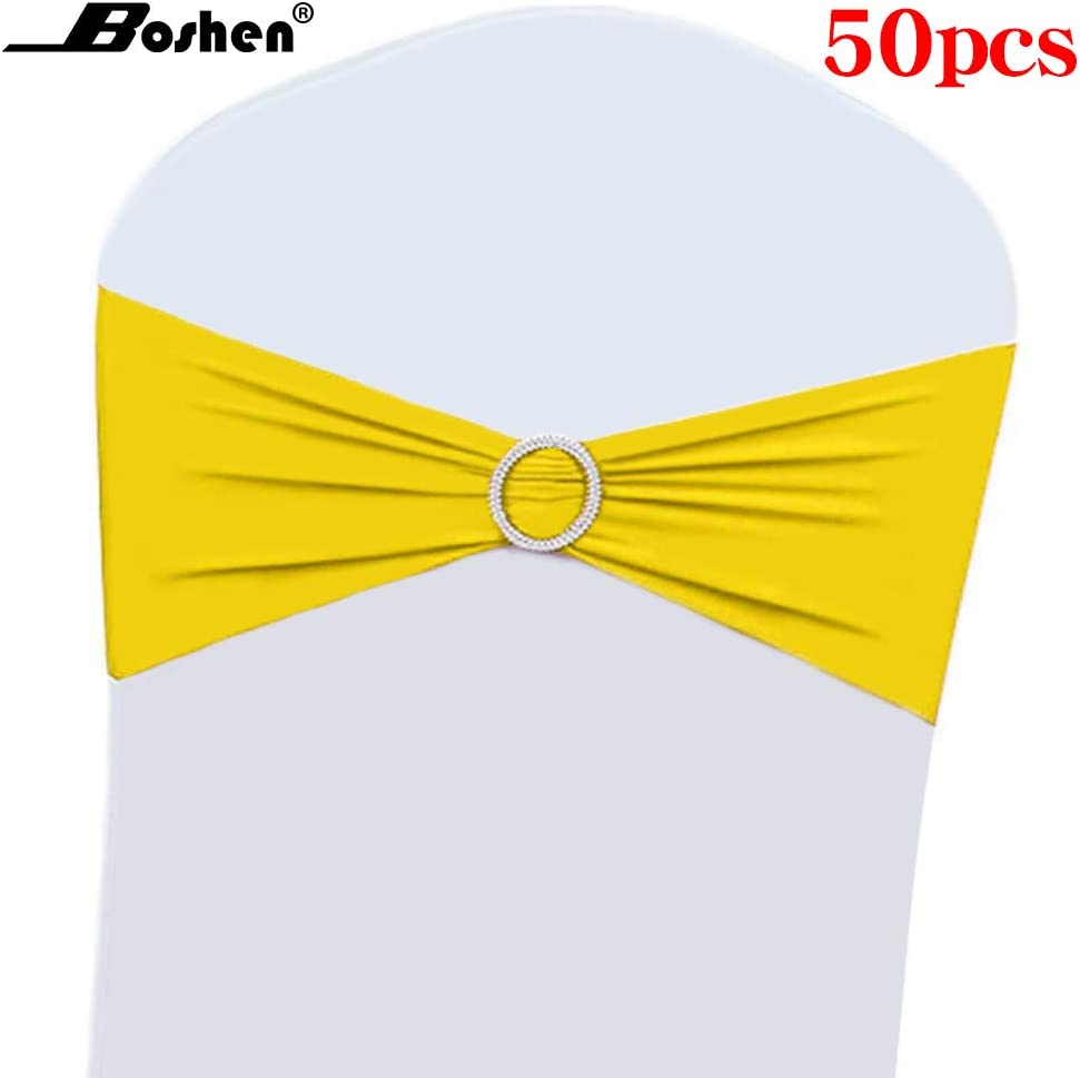 Photo 1 of 50PCS Wedding Chair Decorations Stretch Chair Bows and Sashes for Party Ceremony Reception Banquet Spandex Chair Covers slipcovers (50, Yellow)
