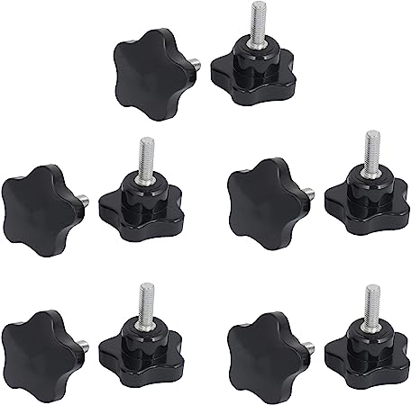 Photo 1 of 10Pcs Star Stud Knob, M8 x 20mm Star Screw Hand Knob Male Thread Tightening Screw Grip Handle Black Screw Fastener