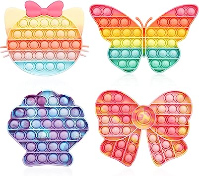 Photo 1 of Asona 4 Packs Pop Push Bubble Toys Gift Sets for 4 5 6 7 8 Years Girls, Cute Animal Popping Fidget Sensory Toy for Birthday, New Year Gift Idea (Butterfly, Kitten Cat, Seashell, Bow)
