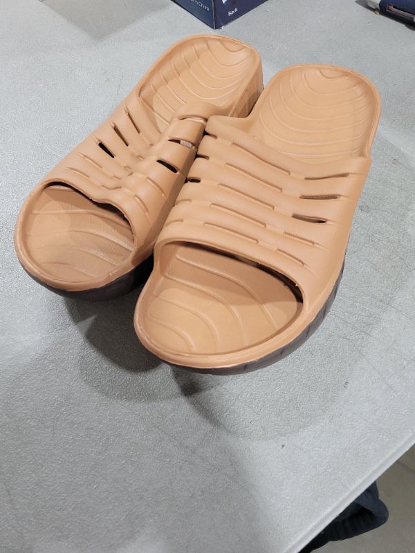 Photo 1 of KuaiLu Mens Recovery Sandals With Comfortable Plantar Fasciitis, Orthotic Open Toe Sport Slides Thick Cushion Reduces Stress on Feet, Joints & Back Post-Exercise BROWN SIZE 9