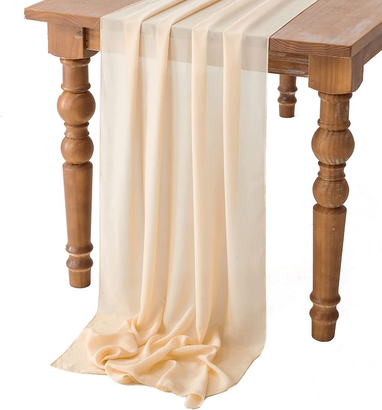 Photo 1 of 10ft Light Champagne Chiffon Table Runner 