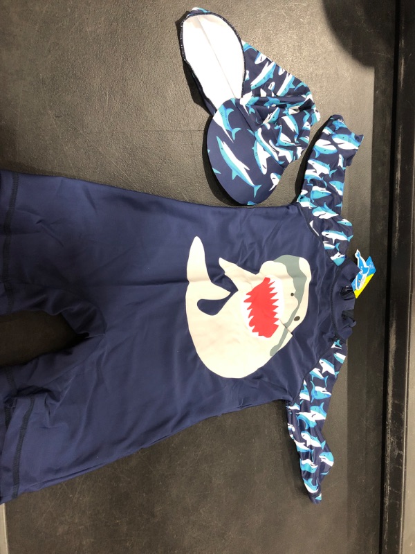 Photo 2 of BAOPTEIL Baby Toddler Boys Swimsuit One Piece Kids Zipper Bathing Suit Swimwear with Sun Hat Rash Guard Surfing Suit UPF 50+ Ferocious Shark 4T