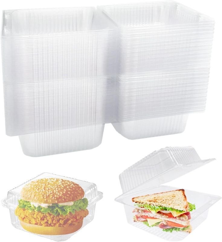 Photo 1 of 100Pack Clear Plastic, Disposable Clamshell Trays, 5.1 x 4.7 x 2.8 Inch 