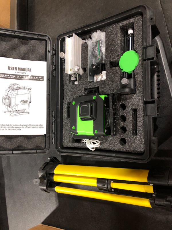 Photo 2 of 16 Line Laser Level 360 Self Leveling 4 x 360° Cross Line Laser Four Brightness Adjustment Horizontal Vertical Laser with Remote Control with 1.2m Level Triangle Bracket 