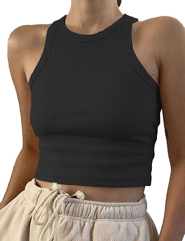 Photo 1 of Artfish Women's Casual Sleeveless Knit Ribbed High Neck Crop Tank Top Turtleneck Black Small