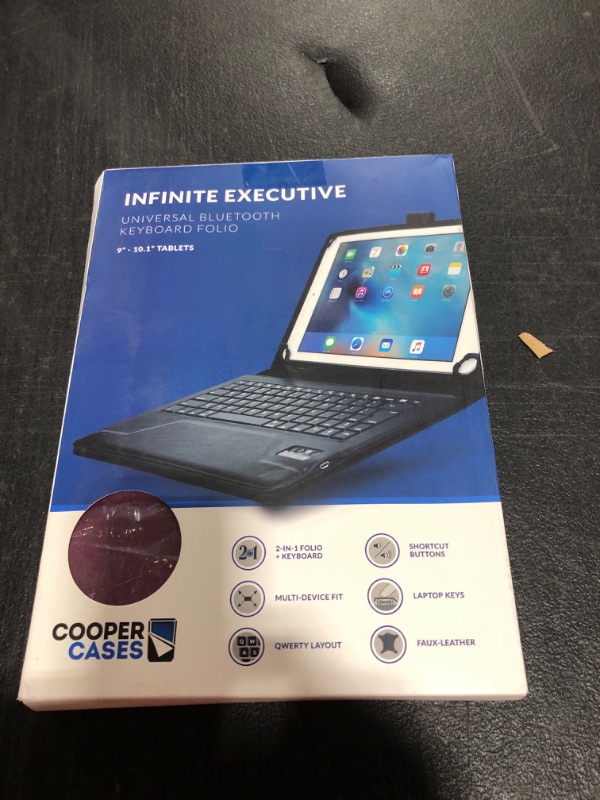 Photo 2 of Cooper Infinite Executive Keyboard Case for 9, 9.7, 10, 10.1, 10.2, 10.5" Tablets | Leather Folio Cover & Bluetooth Wireless Keyboard with Hotkeys 9 -10.5 inch Dark Purple