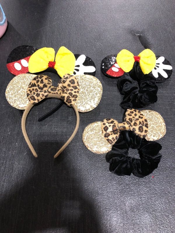 Photo 1 of 2Girls Headband Mouse Ear Bow Headband and Sequin Mouse Ears Scrunchies Elastic Hair Ties Cute Ponytail Holder Hair Accessories for Girls Women Adult Kids Birthday Party