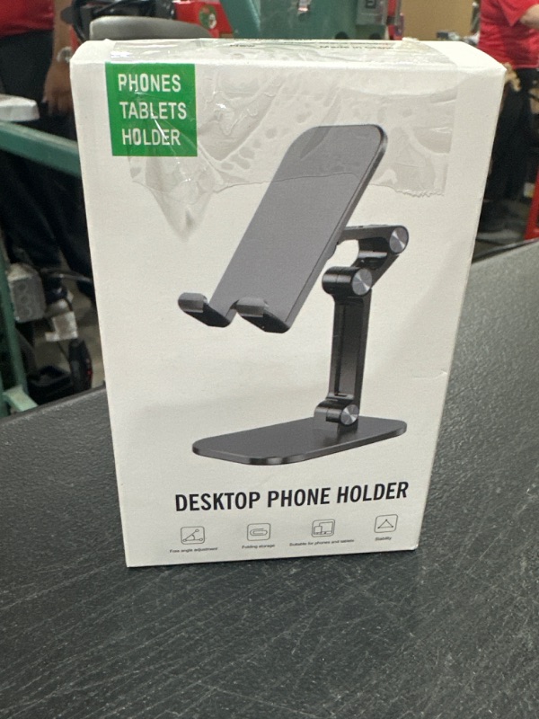 Photo 1 of Cell Phone Stand, Angle Height Adjustable Phone Stand for Desk, Thick Case Friendly Phone Holder Stand for Desk, iPhone/Ipad/All Mobile Phones,Foldable Cell Phone Stand (Green)