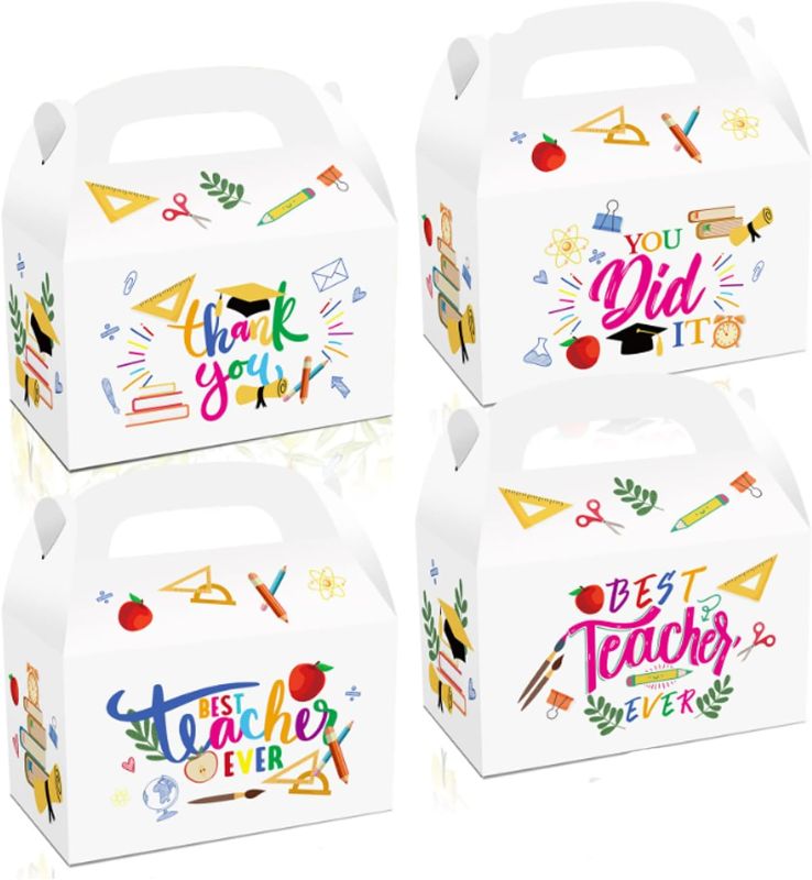 Photo 1 of 24 Packs Teacher Day Theme Party Favor Treat Boxes Best Teacher Ever Goodies Boxes Party Time Gift Boxes for Birthday Party Decration Supplies
