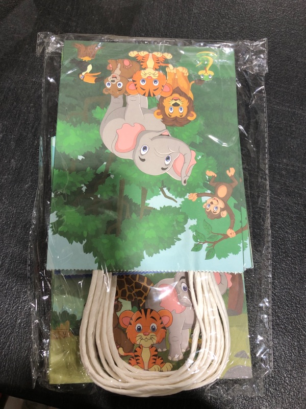 Photo 2 of 12pcs Safari Giftt Bags Jungle Animal Goodie Bags with Handles for Jungle Theme Birthday Party Favor Baby Shower Supplies