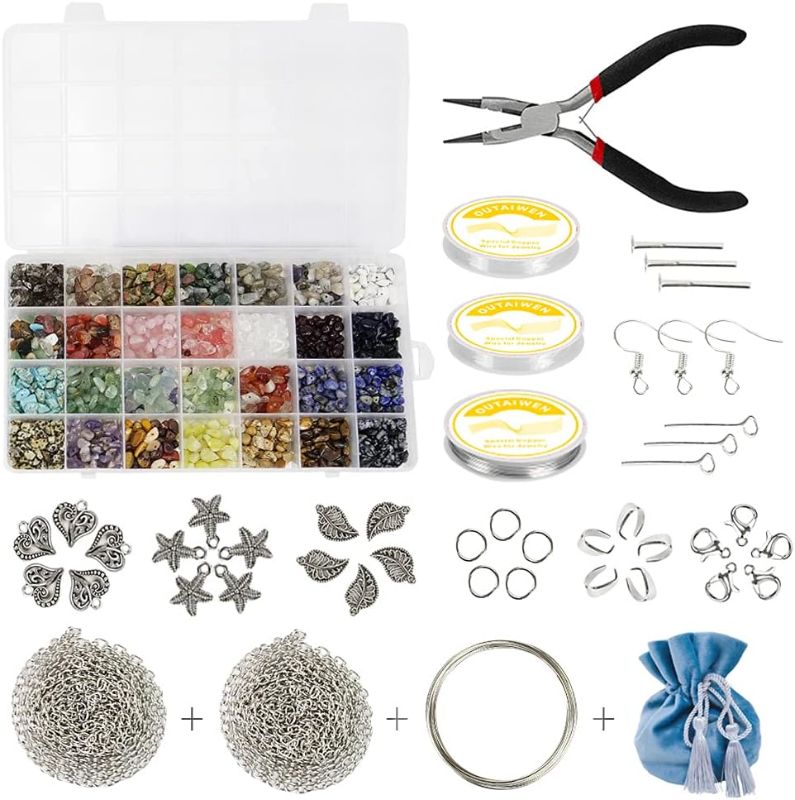 Photo 1 of Jewelry Making Kit 28 Colors Irregular Natural Crystal Gemstone Chip Beads Jewelry Making Supplies with Earring Hooks Pendants Charms Jump Rings Ring Making Kits for DIY Bracelet Necklace Earring 