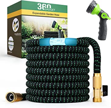 Photo 1 of 360Gadget Expandable and Flexible Garden Hose 100 ft Water Hose with 3/4" Brass Fittings and 8 Function Sprayer Nozzle, Retractable, Kink Free, Collapsible, Lightweight Hose for Outdoors
