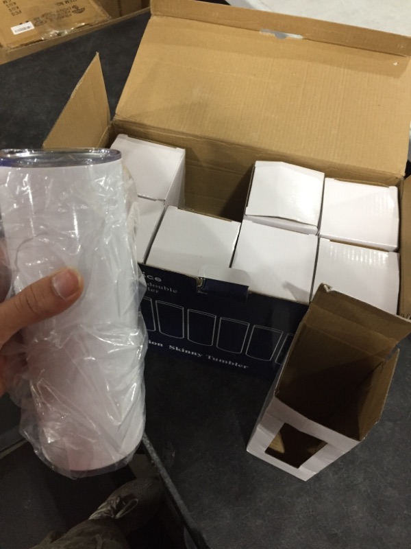 Photo 2 of 8 Pack Sublimation Tumblers bulk 20 oz Skinny,Stainless Steel Double Wall Insulated Straight Sublimation Tumbler Cups Blank White with Lid, Straw, Individually Boxed,Polymer Coating for Heat Transfer