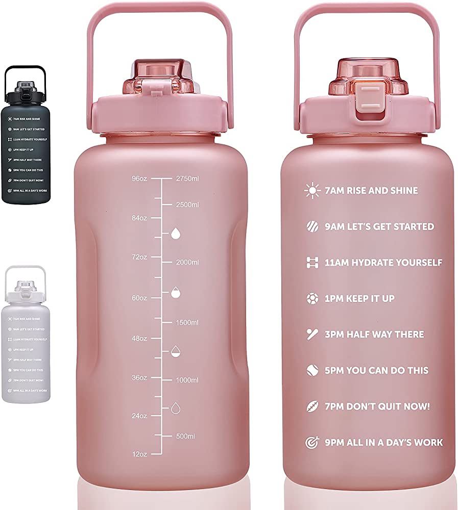 Photo 1 of 128oz Large Motivational Water Bottle with Time Marker, Leakproof & BPA Free Half Gallon/1 Gallon Big Water Bottle with Straw & Handle Tritan Frosted Water Jug for Fitness, Outdoor Sports