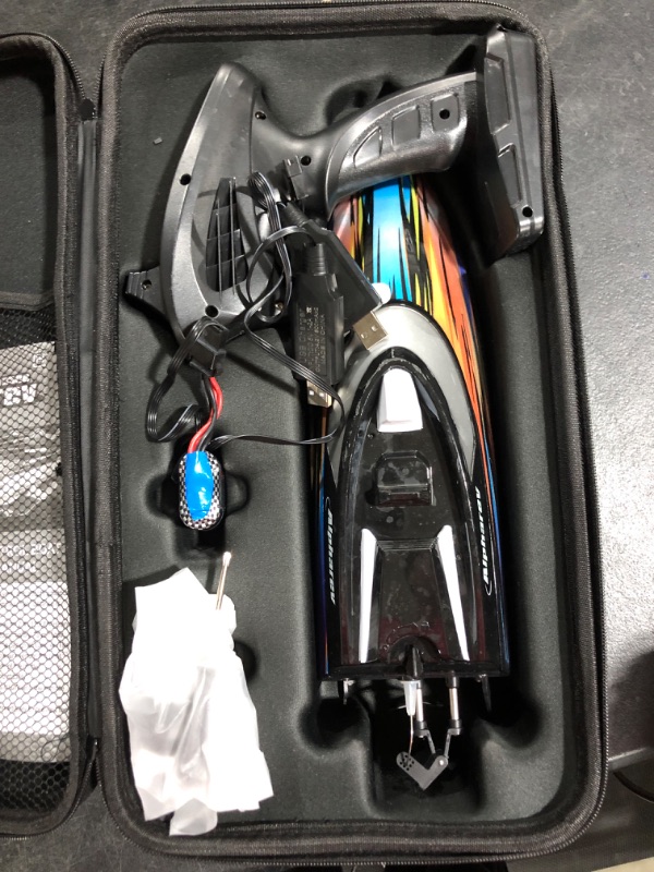 Photo 1 of RC Boat with Case- AlphaRev R308 20+ MPH Fast Remote Control Boat for Pools and Lakes, 2.4 GHZ RC Boats for Adults and Kids with Rechargeable Battery R308 Multicolored