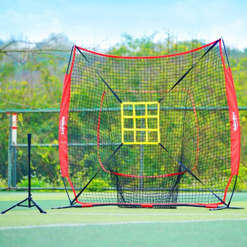 Photo 1 of Zupapa Baseball Softball Practice Set - 7 by 7 Feet Net with Strike Zone, Baseball Backstop Practice Net for Batting Hitting Pitching Catching
