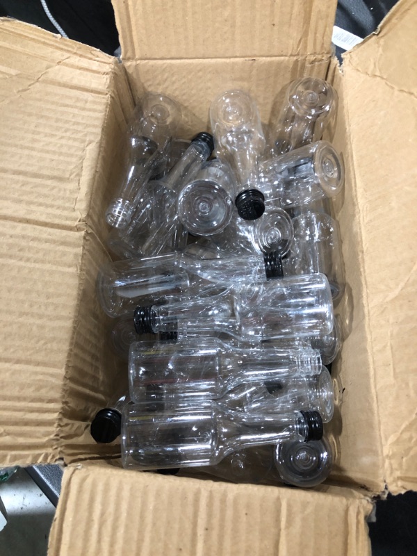 Photo 2 of 48 Pack Mini Liquor Bottles - Reusable Plastic 100ml (3.4 fl oz) Empty Spirit Bottle with Black Screw Cap, Liquid Funnel for Easy Pouring, Filling - Bottles for Weddings & Parties