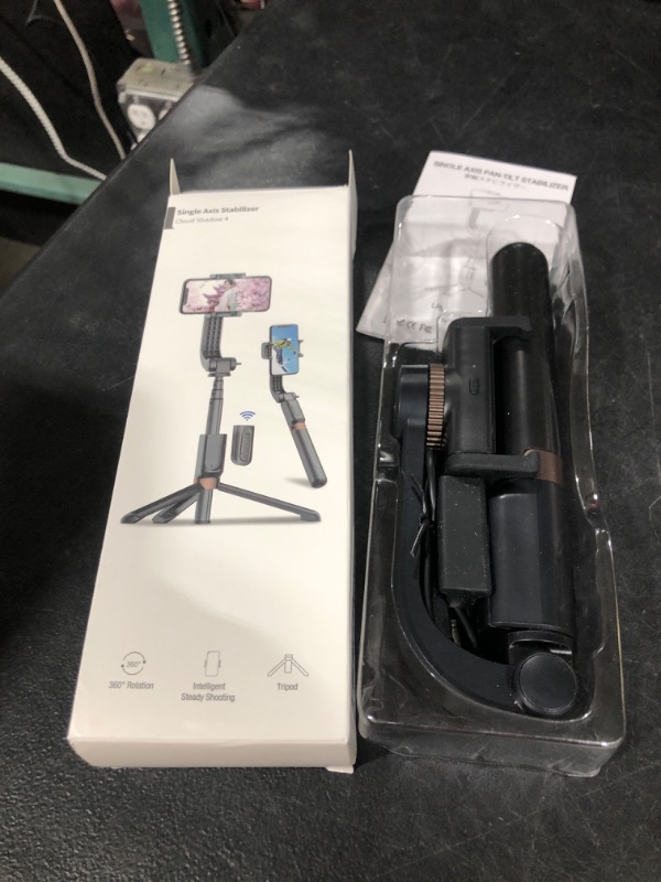 Photo 1 of Gimbal Stabilizer for Smartphone with Extendable Selfie Stick and Tripod, 1-Axis Multifunction Remote 360°Automatic Rotation, Auto Balance for iPhone/Android Black

