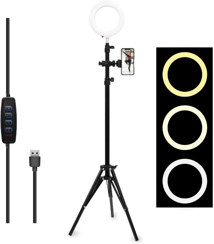 Photo 1 of CoreAudio 6" Ring Light with Adjustable 5' Tripod Stand, LED Ring Selfie Light for Photography, Makeup, Vlogging, Photos, Video Recording, TikTok, and Content Creator Essentials
