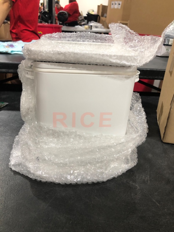 Photo 2 of YOUEON 10 Lbs Metal Rice Storage Container, Square Rice Canister with Lid and Measuring Scoop, Countertop Sealed White 