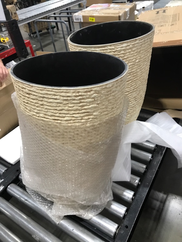 Photo 1 of 14 in. Dia. x 21 in. H Beige Plastic Round Tall Planter (2-Pack)
