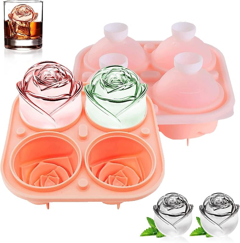 Photo 1 of FROQUII Rose Ice Cube Mold, 2 Pack 2.5 inch Large Rose Ice Mold, Easy Release and BPA Free Silicone Ice Cube Trays for Cocktails Whiskey Bourbon Juice Freezer to Make 8 Giant Flower Shape Ice
