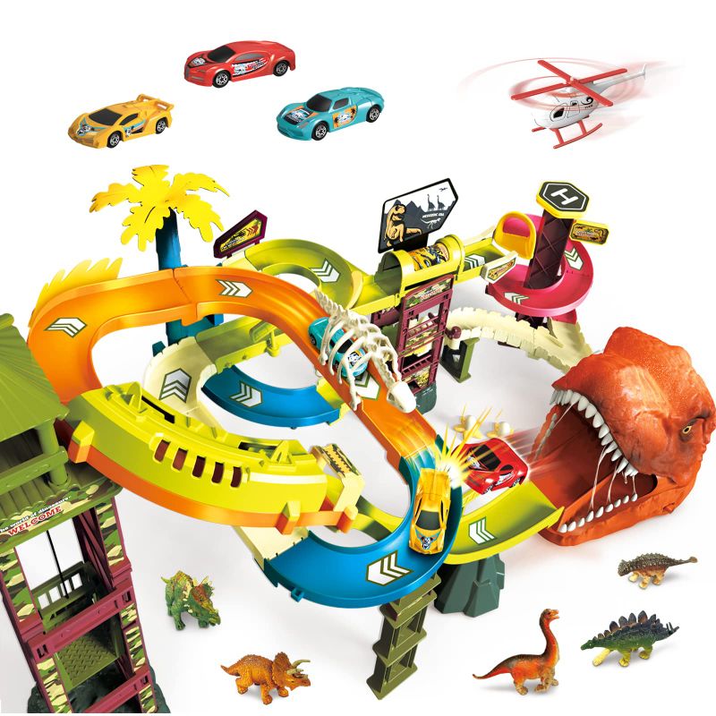 Photo 1 of Dinosaur Toys Race Car Track, Dinosaur Racing Car Tracks Toy, Vehicle Playsets, Dinosaur Adventure Toys Christmas Birthday Gifts for 3 4 5 6 7 8 Years Old Boys Girls Kids Toddlers