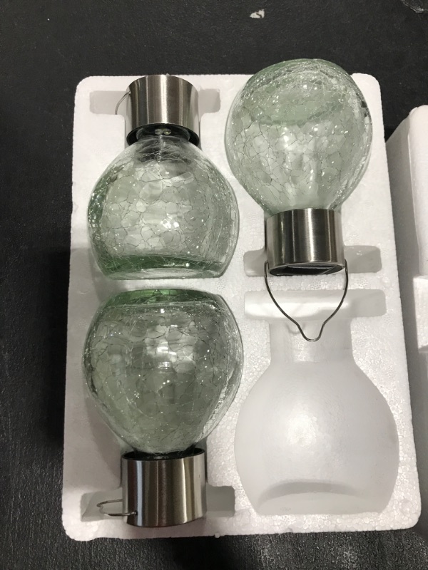 Photo 2 of 4 Pack Hanging Solar Lights Set with Shepherd Hooks, Outdoor Color Changing Solar Powered Waterproof Landscape Lanterns 